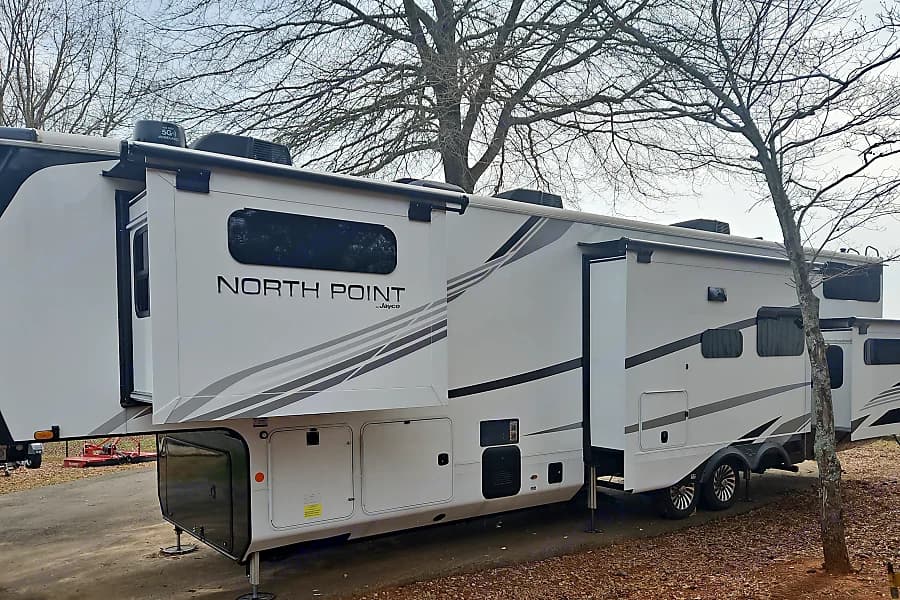 Jayco North Point 2025 43ft fifth wheel RV rental in Huntsville Alabama — exterior